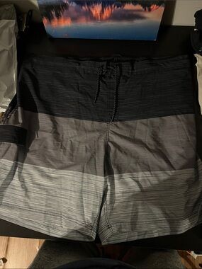 George 3XL Men's Grey Gradient Stripe Swim Board Shorts
